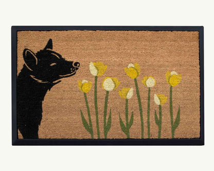 spring dog sniffs the tulips - convertible entrance doormat-4 Cats & Dogs Home Furnishings Inc