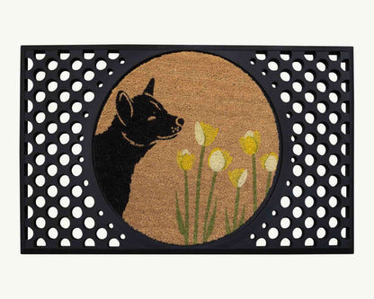 spring dog sniffs the tulips - convertible entrance doormat-4 Cats & Dogs Home Furnishings Inc