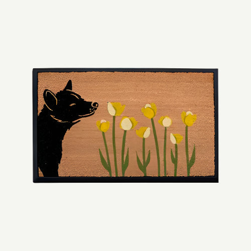 spring dog sniffs the tulips - convertible entrance doormat-4 Cats & Dogs Home Furnishings Inc