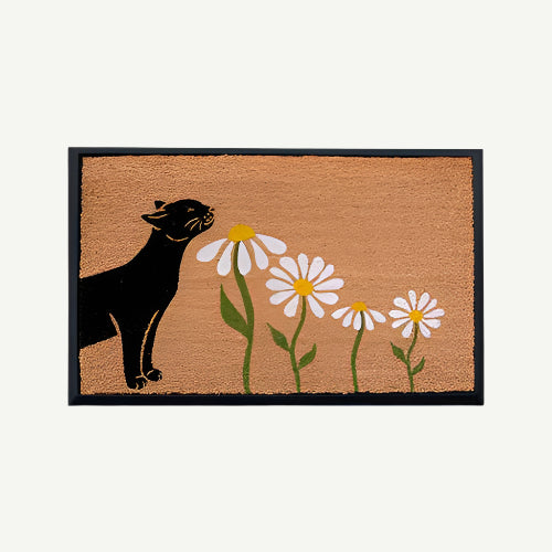 spring kitty sniffs the daisies - convertible entrance doormat -4 Cats & Dogs Home Furnishings Inc